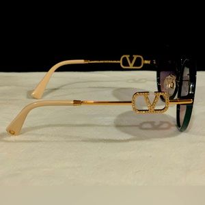 Valentino Blue & Cream Rhinestoned Round Sunglasses with